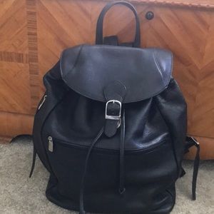 Genuine black leather backpack